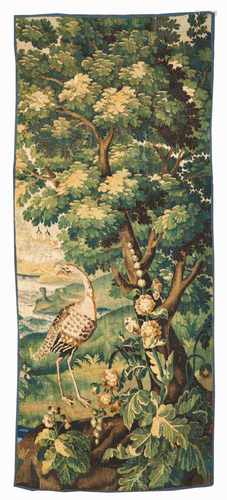 A tapestry fragmentPolychrome wool threads depicting landscape with birdsFrance, 18th century(