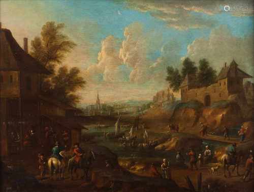 Matthys Balen Attrib. (Holanda, 1684-1766)A landscape with buildings and figuresOil on canvas35x47