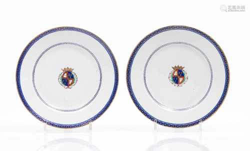 A pair of platesChinese export porcelainPolychrome and gilt decoration with armorial for D. Henrique