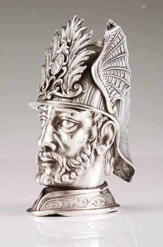 A table lighterSilverAmazing repousse and chiselled work depicting a warrior's headRemovable