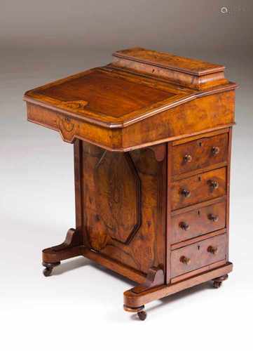 A Davenport deskBurr walnut veneer and other woodsWith marquetry decorationSides with drawers