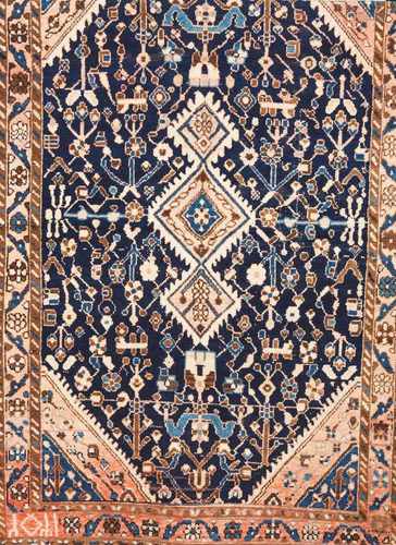 A Mahal rug, IranWool and cotton of floral and geometric pattern in brown, blue and beige