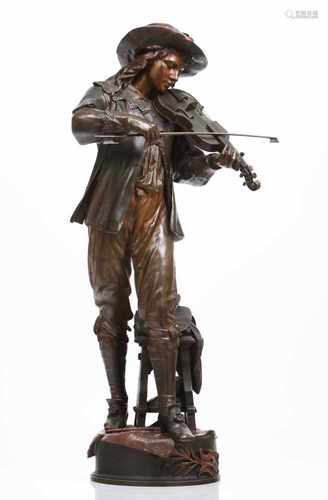 Leon Gregoire (França, séc. XIX/XX)A violin playerPatinated bronze sculptureSigned L.