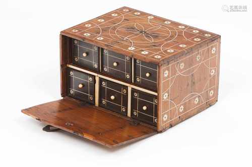 A small cabinetSissoo with bone inlaid decorationFallfront top with four inner drawers simulating