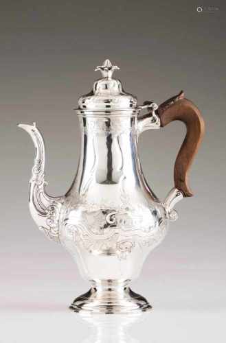 A D.José coffee potPortuguese silver, 18th centuryPear shaped on a plain circular foot; raised and
