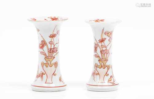 A pair of miniature cylindrical vasesChinese export porcelainIron oxide and gilt decoration of