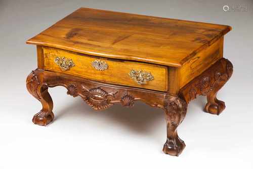 A D.João V miniature tableWalnutOne drawer and gilt metal hardwareScalloped apron of carved