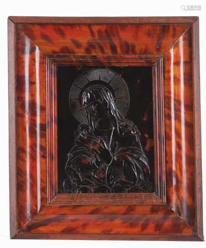 The Virgin MarySino-Portuguese low relief, 17th centuryGold leaf underlined tortoiseshell