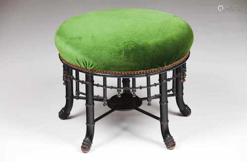 A Napoleon III stoolEbonised woodGreen velvet upholstery