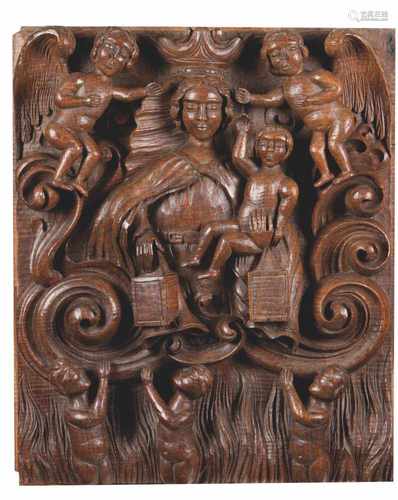 Our Lady The Mother of SoulsA fragment of a carved wooden retableDepicting The Virgin and Child,