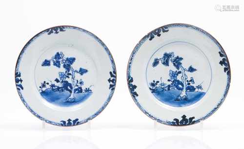 A pair of platesChinese export porcelainBlue underglaze decoration with garden scapeQianlong