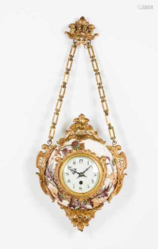 A wall clockEnamel and gilt bronzeFloral motifs decorationFrance, 19th centuryHeight: 64 cm