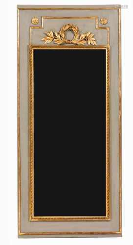 A neoclassical mirrorPainted woodCarved and gilt decoration topped by laurel crownEurope, 19th