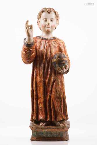 Child Jesus Saviour of the WorldPolychrome wood sculpturePortugal, late 16th, ealry 17th century(