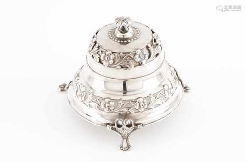 A bellPortuguese silver Pierced floral and foliage decoration on 3 modelled feetOporto hallmark,