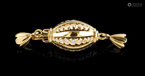 A claspGold Barrel shaped body set with small brilliant cut diamondsOporto hallamrks, Deer (800/000)