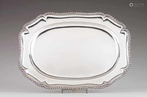 A large serving trayPortuguese silverOval shaped of grooved scalloped lip, decorated with