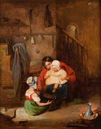 David Wilkie (1785-1841)A Peasant Family in an interiorOil on canvasSignedLabel on the reverse 