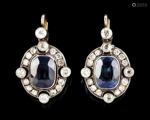 A pair of Romantic earringsGold and silver, 19th / 20th centuryOval shaped, set with synthetic