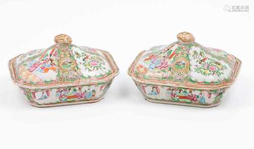 A pair of entrée dishesChinese export porcelainPolychrome Famille Rose Canton decoration with