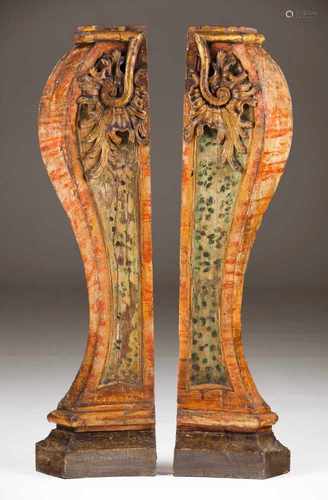 A pair of potsCarved, gilt and marbled woodPortugal, 18th century(minor losses and defects)Height: