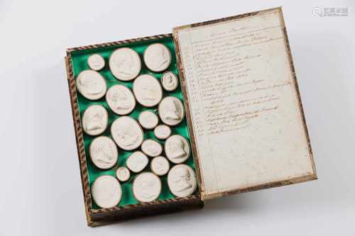 Pietro Paoletti (1801-1847)An unusual set of cameosMoulded gessoThe book shaped case with