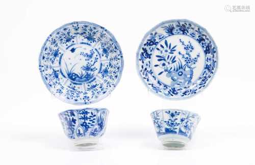 Two cups and saucersChinese export porcelainBlue underglaze decorationKangshi reign (1662-1722)(