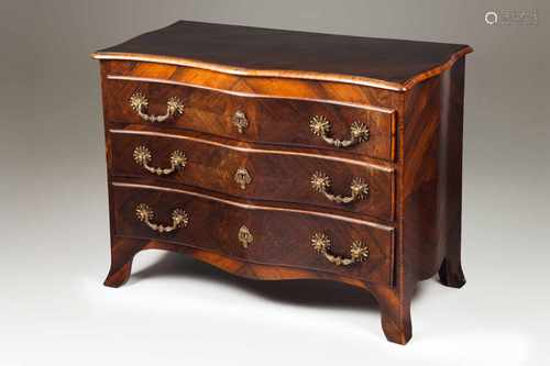 A Louis XV style commodeRosewood veneered woodThree long drawers and gilt bronze mountsFrance,