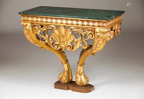 A pier tableCarved and gilt woodDecorated in shell and foliage scroll motifsZoomorphic feet and