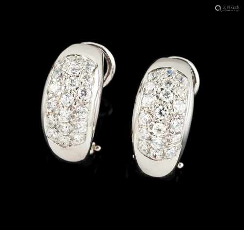 A pair of earringsGoldHalf loop partially set with brilliant cut diamond pave totaling (ca. 1.00ct)