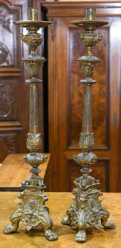 Renaissance style brass candle prickets