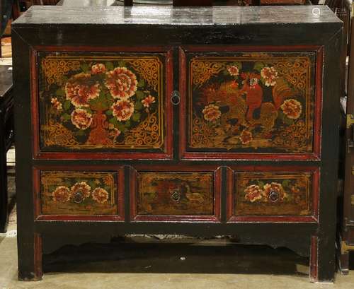 Chinese Polychrome Lacquered Wood Coffer