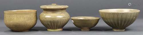 (lot of 4) Vietnamese celadon glazed vessels, Tran