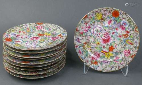 Chinese Mille Fleur Porcelain Plates
