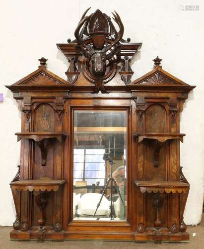 American Renaissance Revival walnut overmantle mirror,