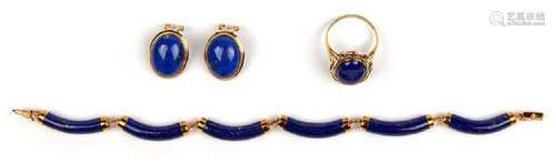 Lapis lazuli and 14k yellow gold jewelry suite