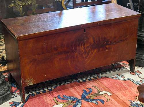 Primitive blanket chest, having a hinged top and rising