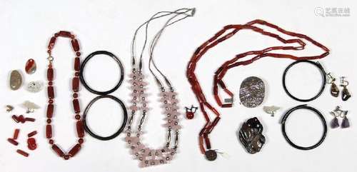 Collection of multi-stone bead, coral, silver and metal