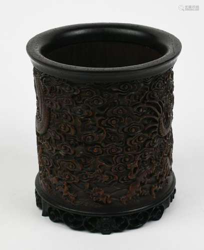 Chinese Bamboo Brush Pot, Dragon