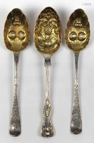 (lot of 3) English sterling silver and gilt wash berry