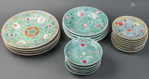 Chinese Turquoise Ground Porcelain Plates