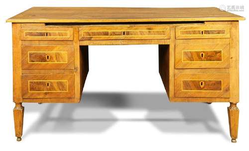 George III desk circa 1780, the marquetry decorated