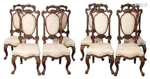 (lot of 8) Louis XV style oak dining chairs, consisting