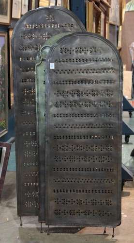 Spanish Revival metal room divider, in three parts with