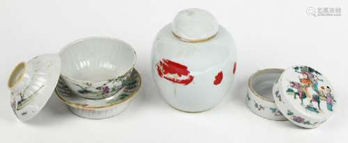 Chinese Porcelain Cup, Jar, and Box