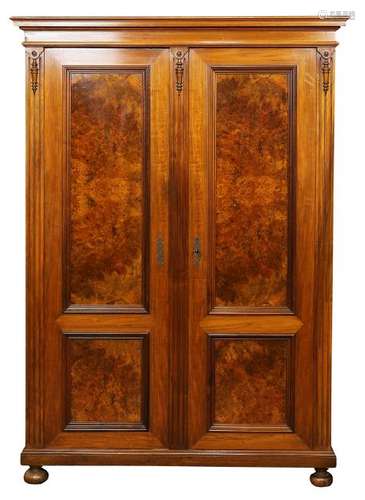 English walnut wardrobe circa 1900