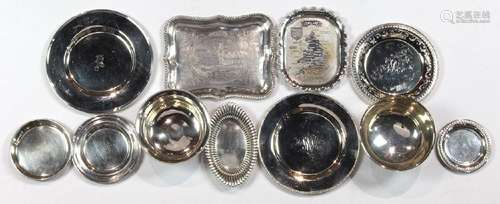 (lot of 11) Associated sterling and silver plate trays