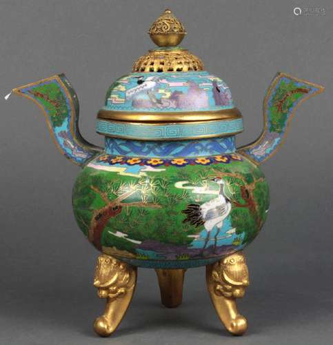 Chinese Cloisonne Lidded Censer