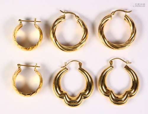 (Lot of 3) 14k yellow gold hoop earrings