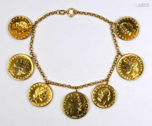 14k yellow gold, plated, coin form bracelet